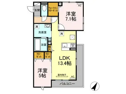 M&S RESIDENCE(2LDK/1階)の間取り写真
