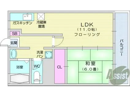 舛沢ハイツ(1LDK/3階)の間取り写真