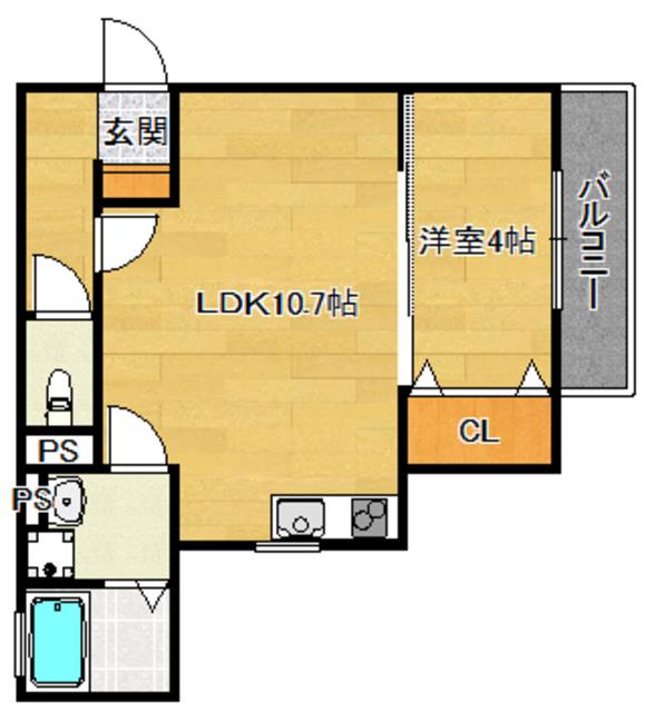 パークス長岡京(1LDK/1階)の間取り写真