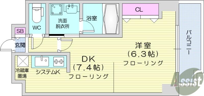 しゃとれ山手町(1DK/1階)の間取り写真