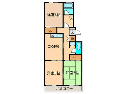 ハイツ岩瀬(3DK/3階)の間取り写真