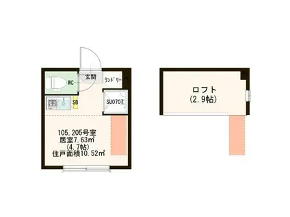 ハーモニーテラス南砂II(ワンルーム/1階)の間取り写真