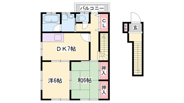 Tハイツ(2DK/2階)の間取り写真