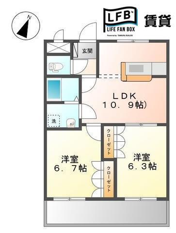 クレシア羽島A(2LDK/2階)の間取り写真
