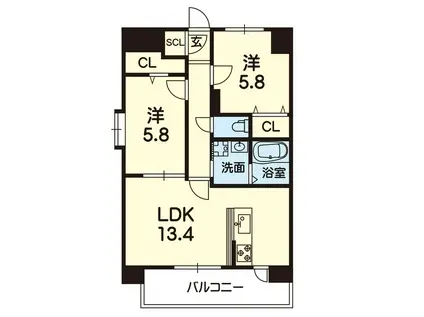 リファ熊本駅前(2LDK/11階)の間取り写真