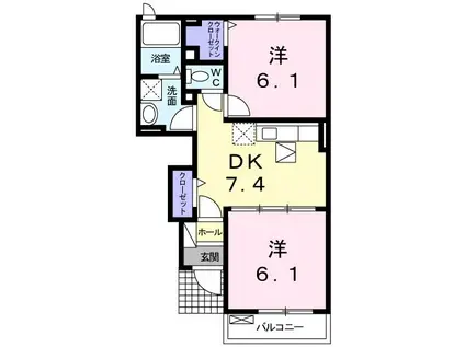 プティ ヴェルジェ B棟(2DK/1階)の間取り写真