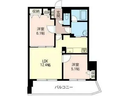 イリップス船堀(2LDK/9階)の間取り写真