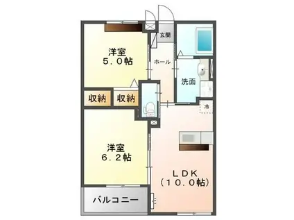 UNIVALY JEWII(2LDK/2階)の間取り写真