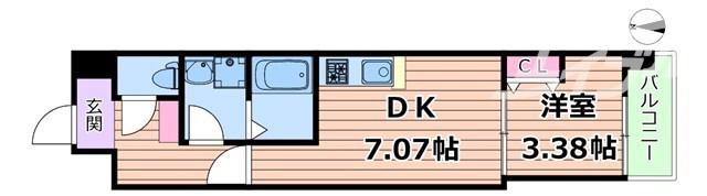 ALIVIS新町(1DK/8階)の間取り写真