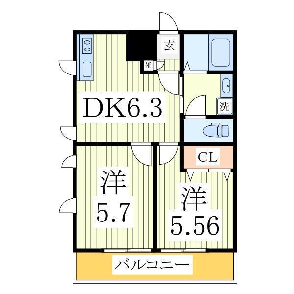 ダイヤモンドクレスト南柏(2DK/1階)の間取り写真