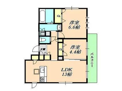 フラット行幸町(2LDK/1階)の間取り写真