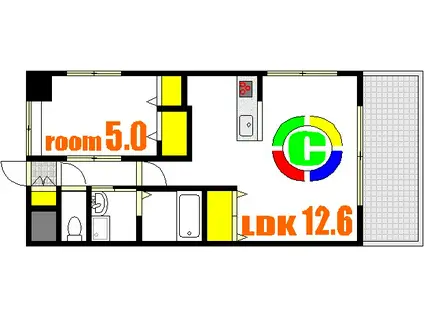 ベルパッソ横川弐番館(1LDK/5階)の間取り写真