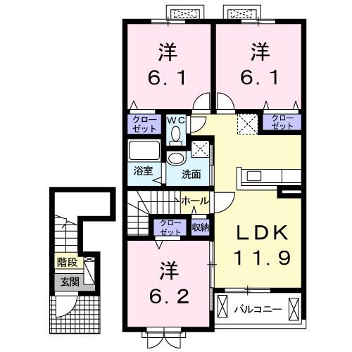 クラールプレディエE(3LDK/2階)の間取り写真