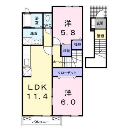 アルカンシェルD棟(2LDK/2階)の間取り写真