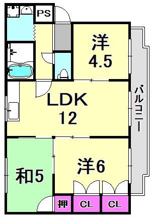 シェリール北園田(3LDK/3階)の間取り写真