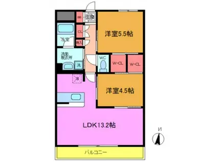 ハートウイング(2LDK/2階)の間取り写真