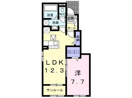 ボヌール ソレイユ E(1LDK/1階)の間取り写真