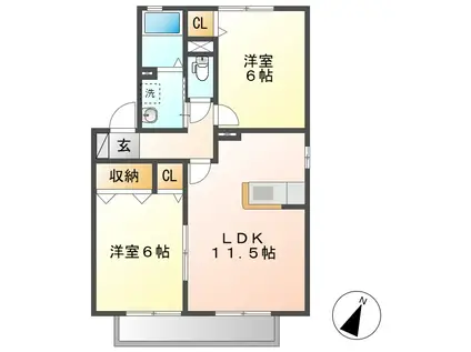 サニープレインC棟(2LDK/2階)の間取り写真