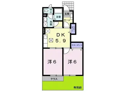 ソレアード ローマ(2DK/1階)の間取り写真