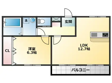 ホットファミリー(1LDK/1階)の間取り写真
