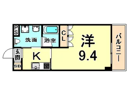 ベルファース尼崎(1K/6階)の間取り写真