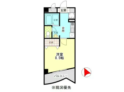 グランドワン(1K/3階)の間取り写真