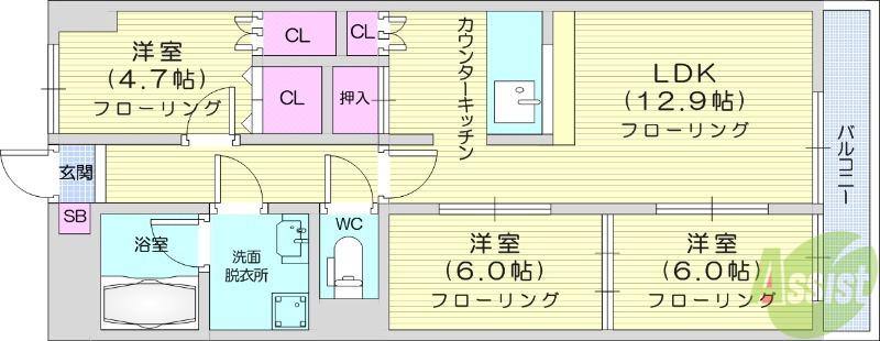 ジェムラポール(3LDK/6階)の間取り写真