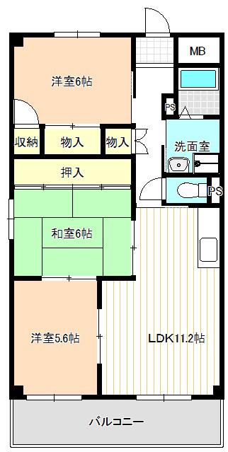 エスペラール遠若(3LDK/4階)の間取り写真
