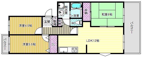 ペシュメゾン新熊(3LDK/2階)の間取り写真