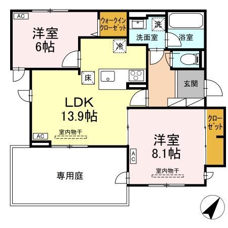 TORISIA向中野 IV(2LDK/1階)の間取り写真