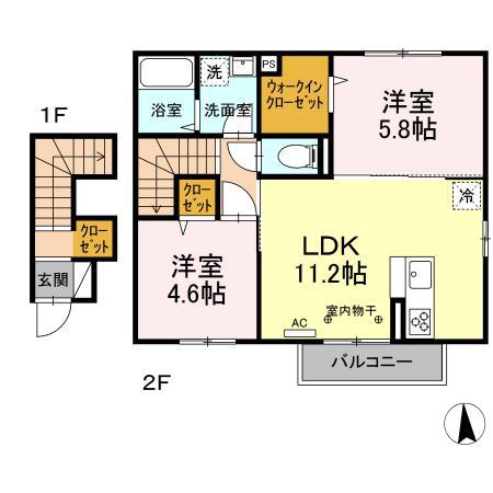 セジュール萩畠(2LDK/2階)の間取り写真