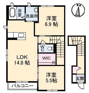ディアコート・中央(2LDK/2階)の間取り写真