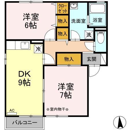 コーポミズーリB(2DK/2階)の間取り写真