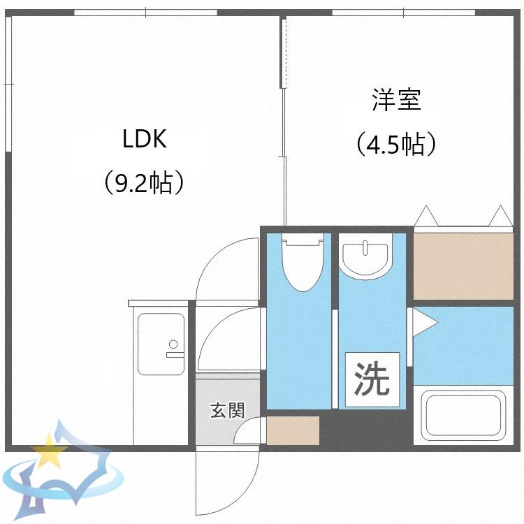 ブランノワール桑園(1LDK/2階)の間取り写真