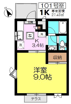 国立台ハウス(1K/1階)の間取り写真