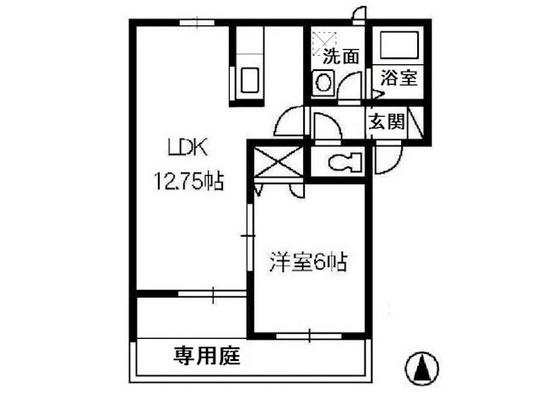 ソレールB棟(1LDK/1階)の間取り写真