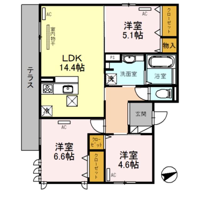 D-ROOM南住吉 マリキータ(3LDK/1階)の間取り写真