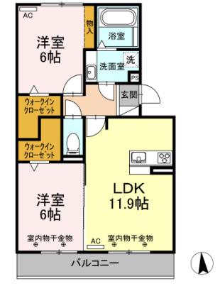 DーGRACE(2LDK/1階)の間取り写真
