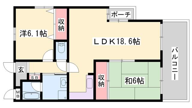宮西パレス 壱号館(2LDK/4階)の間取り写真