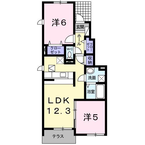 ラフィーネ不動上郷C(2LDK/1階)の間取り写真