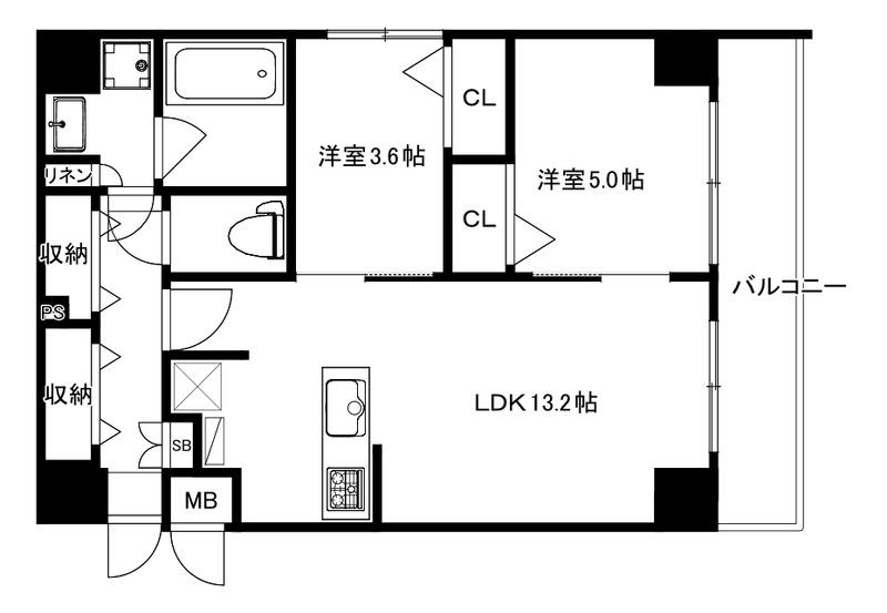 モダンパラッツォ箱崎GRACE(2LDK/3階)の間取り写真