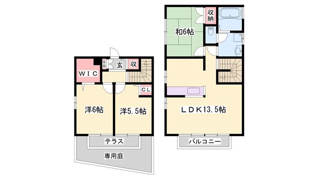 クレールヴィレッジ A棟(3LDK/1階)の間取り写真