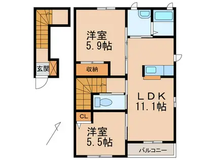 シャーメゾン狐島(2LDK/2階)の間取り写真