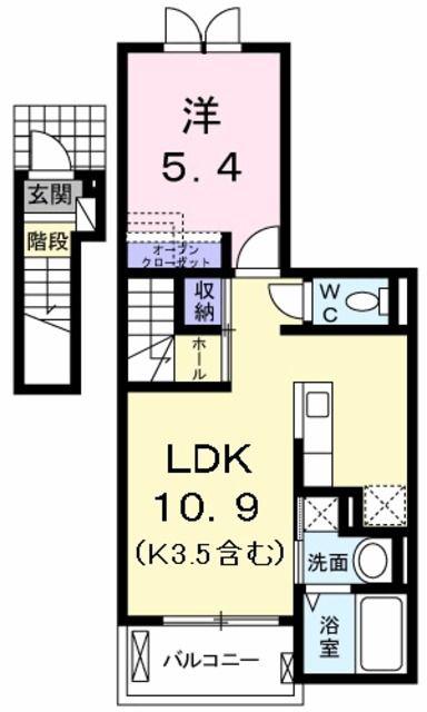 シエル・ノクターン II(1LDK/2階)の間取り写真
