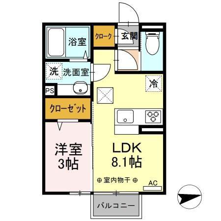 D-ROOM貝沢町(1LDK/1階)の間取り写真