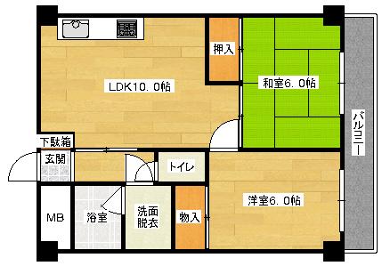ハーシオンフルタII(2LDK/5階)の間取り写真