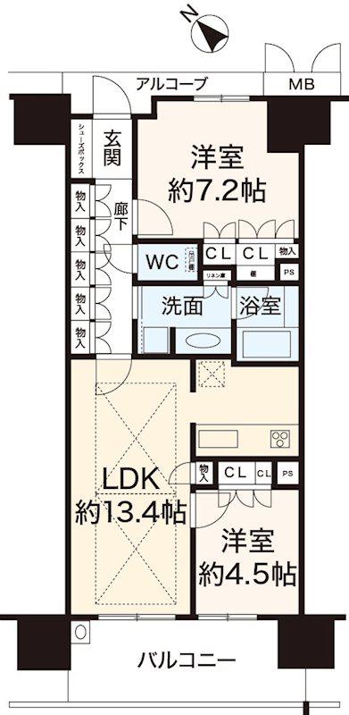 ローレルコート加古川ザ・レジデンス(2LDK/4階)の間取り写真