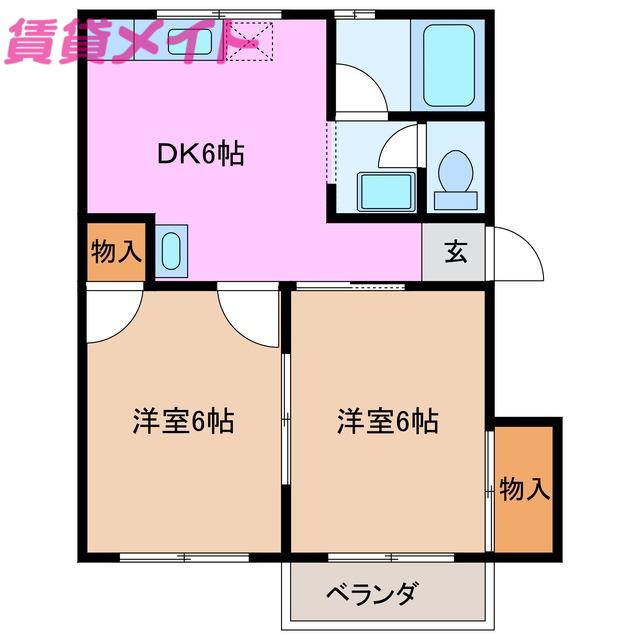 ハイツドヌール A棟(2DK/1階)の間取り写真