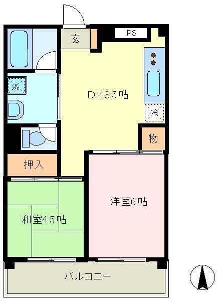 きよしヶ丘ハイツ(2DK/4階)の間取り写真