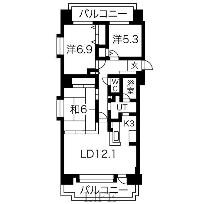 サンタの館裏参道(3LDK/10階)の間取り写真